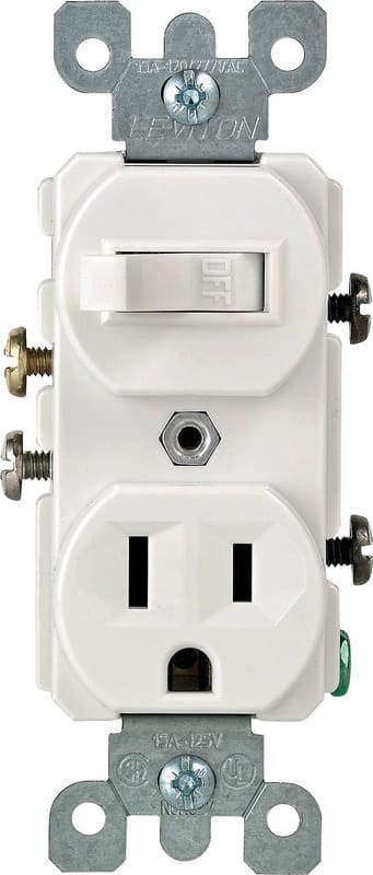 Leviton 05225-0WS 15 amps Single Pole Combination Switch & Receptacle White 1 pk