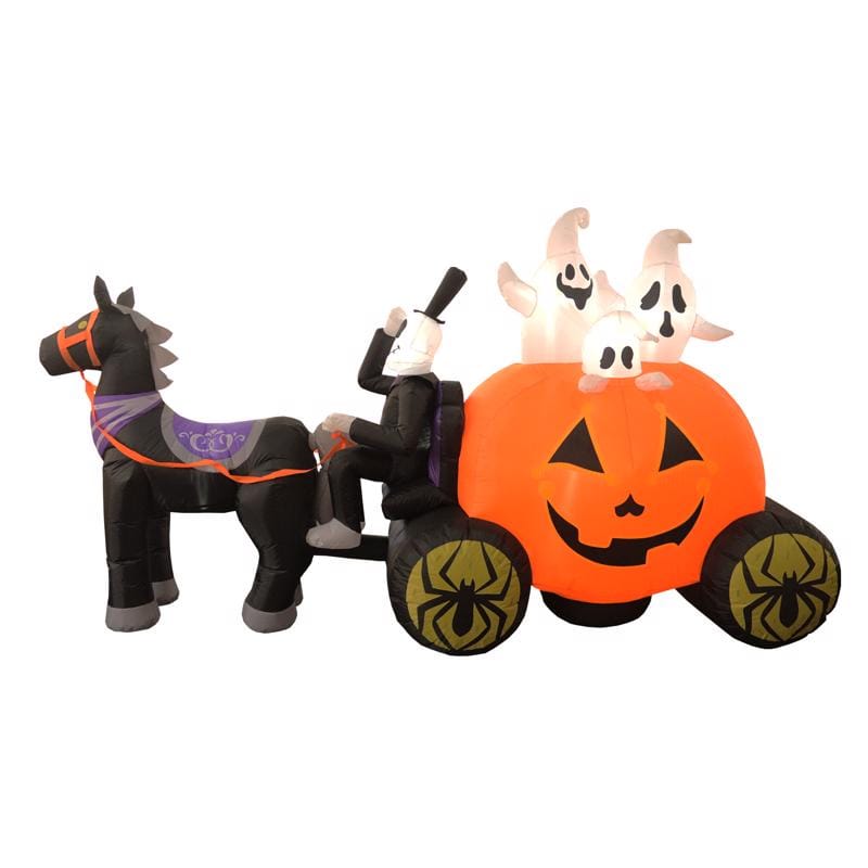 Celebrations 24MY070514 10 ft. LED Prelit Ghosts in Pumpkin Horse Drawn Carriage Inflatable