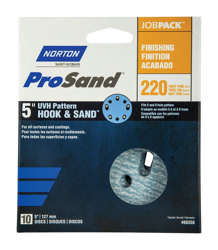 Norton 07660768358 ProSand 5 in. Ceramic Alumina Hook and Loop A975 Sanding Disc 220 Grit Very Fine 10 pk
