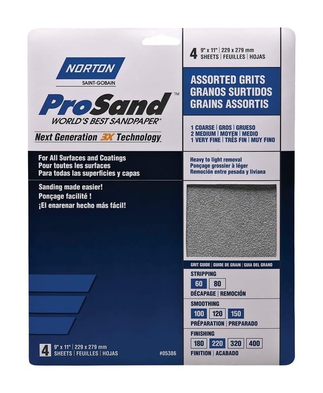 Norton 07660768182 ProSand 11 in. L X 9 in. W Assorted Grit Aluminum Oxide Sandpaper 1 pk