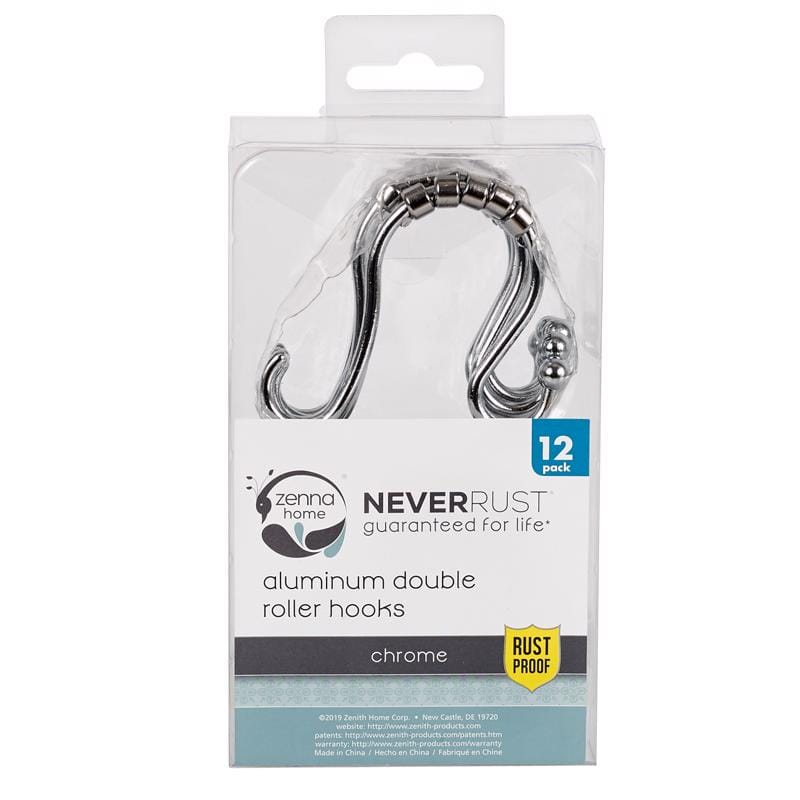 Zenna Home SS97ALSSL Chrome Silver Metal Shower Hooks 12 pk