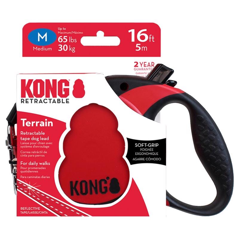 Kong KNG TRN MD RD Red Plastic Dog Retractable Leash Medium