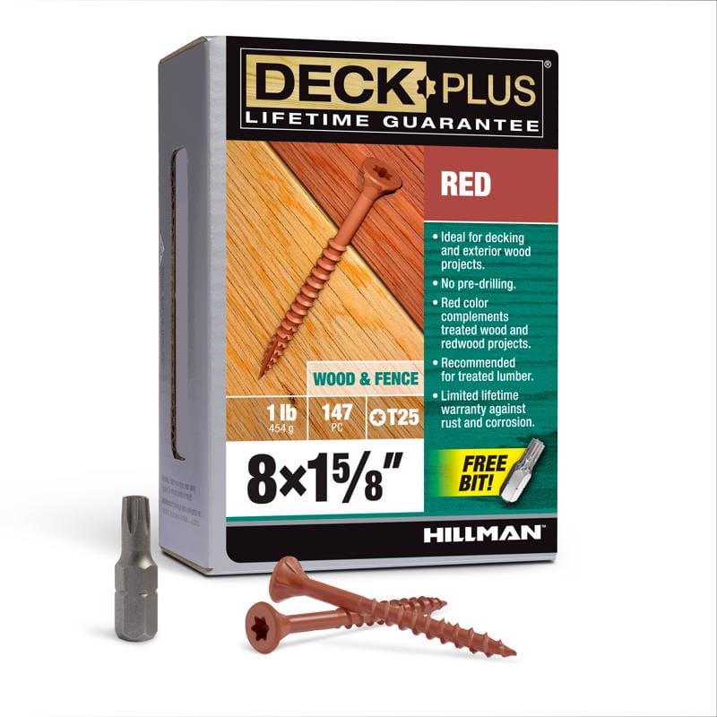 Hillman 48425 Deck Plus No. 8 Ga. X 1-5/8 in. L Red Star Flat Head Exterior Deck Screws 1 lb 147 pk