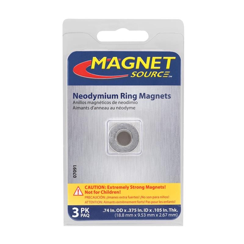 Magnet Source 07091 .105 in. L X .74 in. W Silver Ring Magnet Rings 5 lb. pull 3 pc