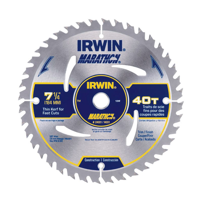 Irwin 14031 Marathon 7-1/4 in. D X 5/8 in. Carbide Circular Saw Blade 40 teeth 1 pk