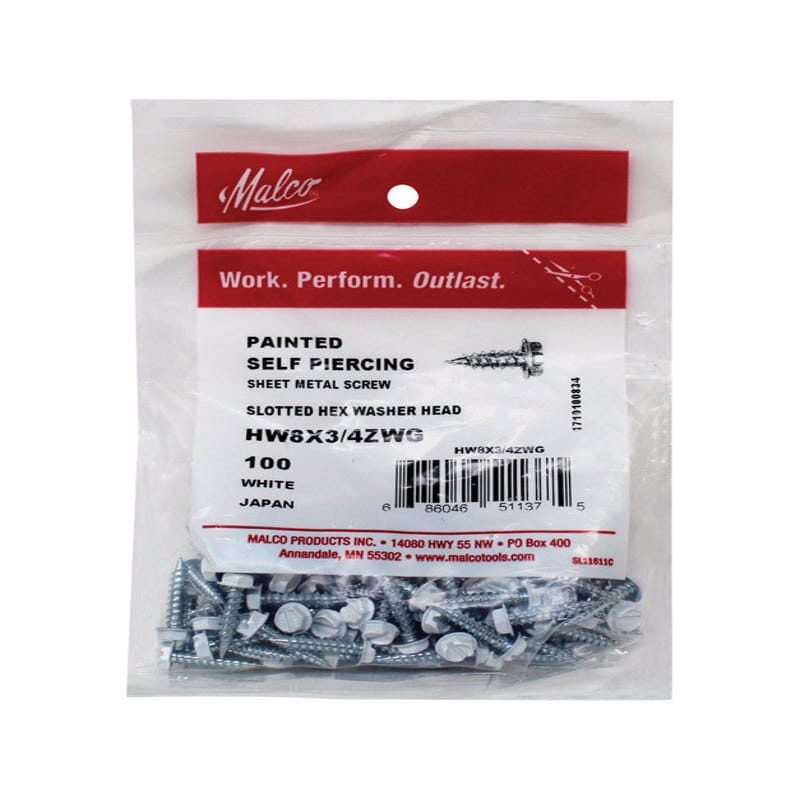 Malco HW8X3/4ZWG No. 8 Sizes X 3/4 in. L Slotted Hex Washer Head Sheet Metal Screws 100 pk