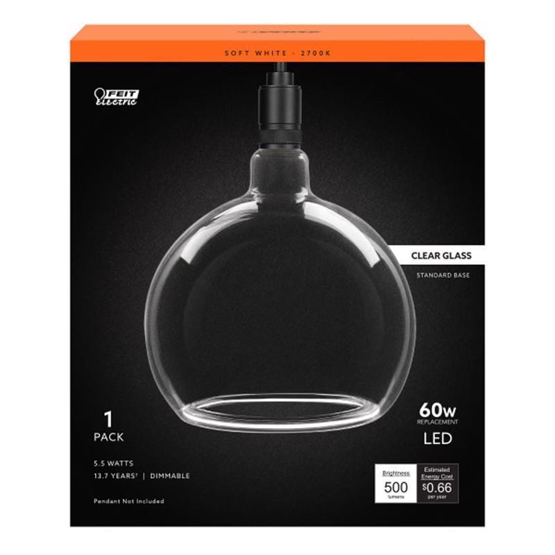 Feit Electric RNDCL927CAWFIL Feit G63 E26 (Medium) Filament LED Bulb Soft White 60 Watt Equivalence 1 pk