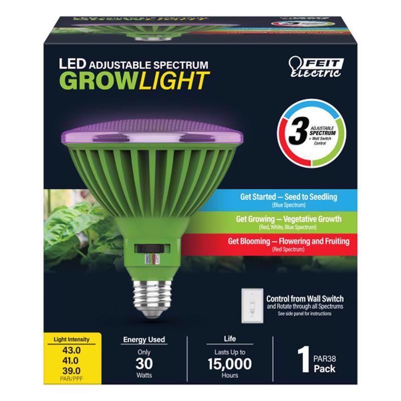 Feit PAR38ADJGRWLDHD PAR38 E26 (Medium) LED Grow Light Clear 30 Watt Equivalence 1 pk