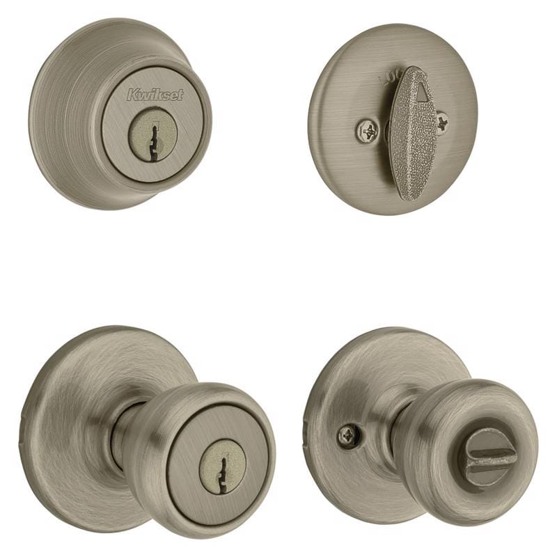 Kwikset 96900-254 Tylo Antique Brass Deadbolt and Passage Door Knob 1-3/4 in.