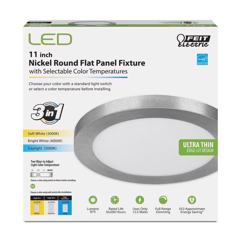 Feit FP11/4WY/NK EDGELIT 1.1 in. H X 11.2 in. W X 11.2 in. L Nickel Silver LED Flat Panel Light Fixture