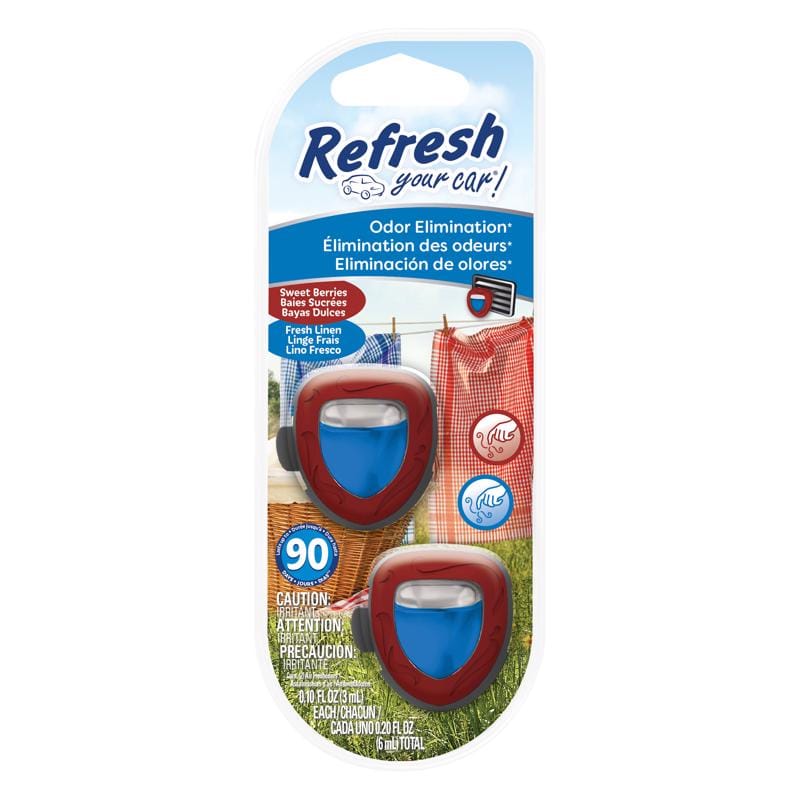 Refresh Your Car! RMD277-6AME Sweet Berry/Fresh Linen Scent Mini Car Diffuser 0.1 oz Liquid