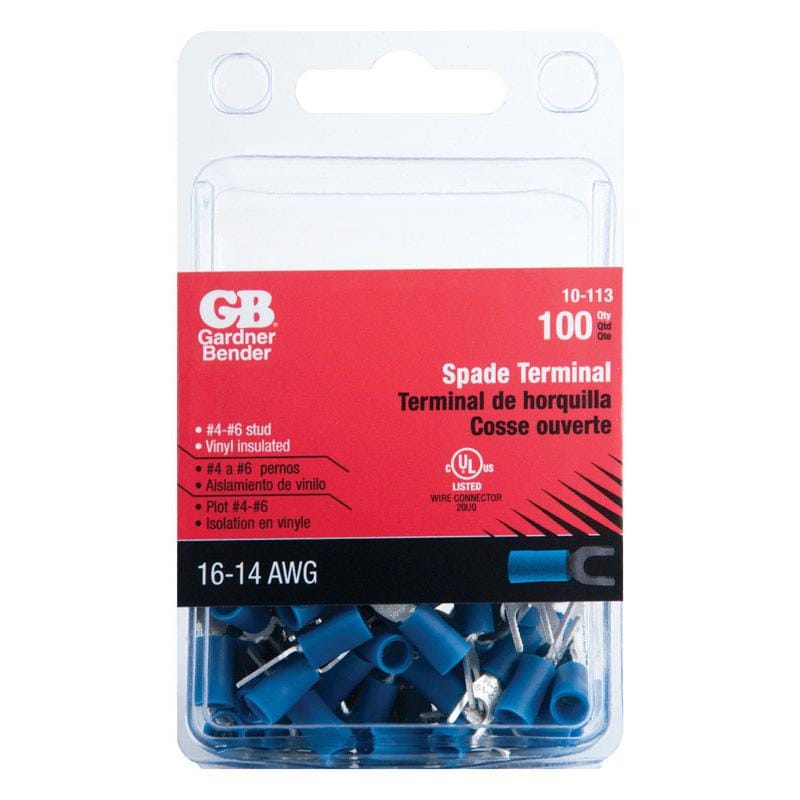 Gardner Bender 10-113 16-14 Ga. Insulated Wire Spade Terminal Blue 100 pk