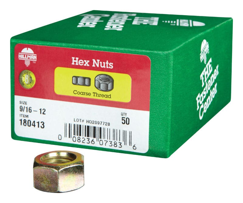 Hillman 180413 9/16 in. Zinc Dichromate Steel USS Hex Nut 50 pk