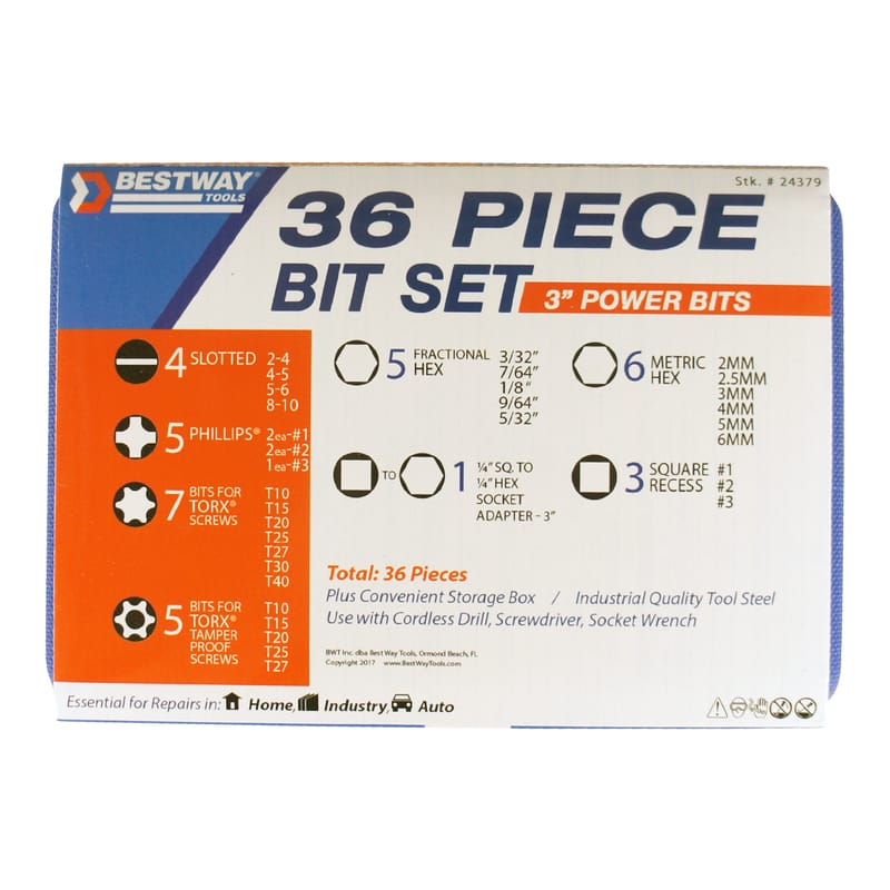 Best Way Tools B24379 Assorted 1/4 in. X 3 in. L Screwdriver Bit Carbon Steel 36 pc