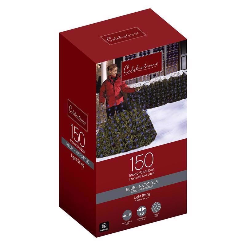 Celebrations 48954-71 Red Incandescent Mini Blue 150 ct Net Christmas Lights 6 ft.