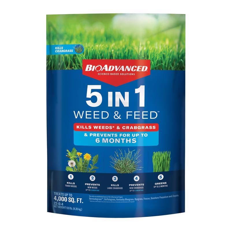 BioAdvanced 704860Z 5-In-1 Granules Weed & Feed Lawn Fertilizer For All Grasses 4000 sq ft