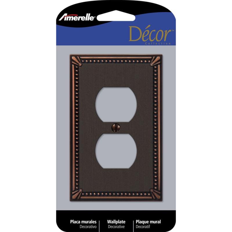 Amerelle 74DDB Imperial Bead Aged Bronze 1 gang Die-Cast Metal Duplex Wall Plate 1 pk