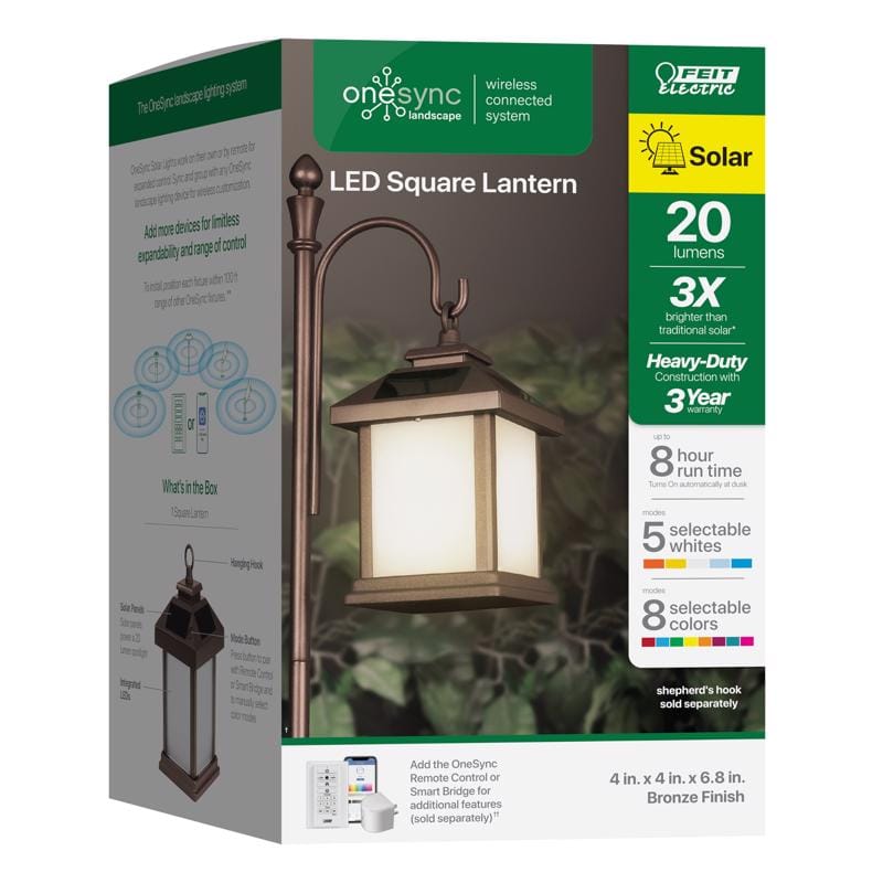 Feit LAN4SQSYNCSOLBZ OneSync 4 in. Solar Power Metal Square Bronze Hanging Pathway Light