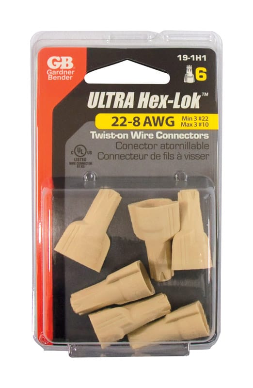 Gardner Bender 19-1H1 Hex-Lok 22-8 Ga. Copper Wire Wire Connectors Tan 6 pk