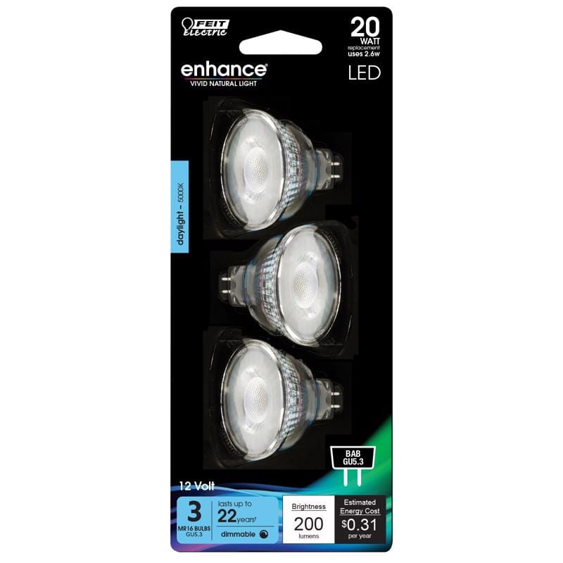 Feit BPBAB/950CA/3 Enhance MR16 GU5.3 LED Bulb Daylight 20 Watt Equivalence 3 pk