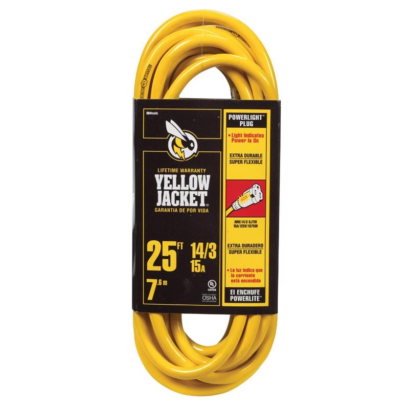 Yellow Jacket 2886AC Outdoor 25 ft. L Yellow Extension Cord 14/3 SJTW