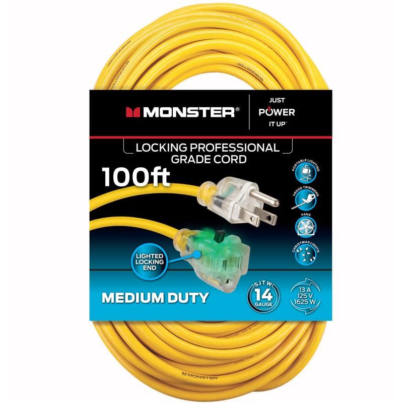 Monster 1512 Just Power It Up Outdoor 100 ft. L Yellow Extension Cord 14/3 SJTW