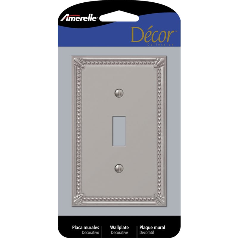 Amerelle 74TBN Imperial Bead Brushed Nickel 1 gang Metal Toggle Wall Plate 1 pk