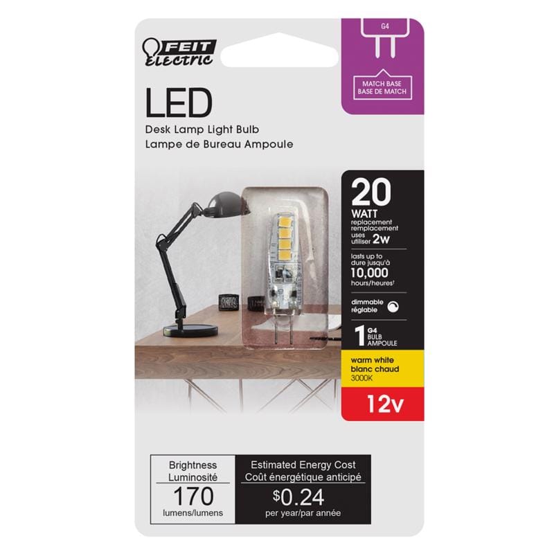 Feit BP20G4/830/LED T4 G4 LED Bulb Warm White 20 Watt Equivalence 1 pk