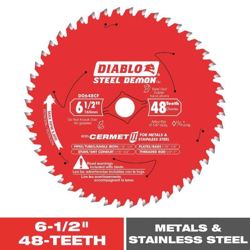 Diablo D0648CFX Steel Demon 6-1/2 in. D X 5/8 in. Stainless Steel Metal Saw Blade 48 teeth 1 pk