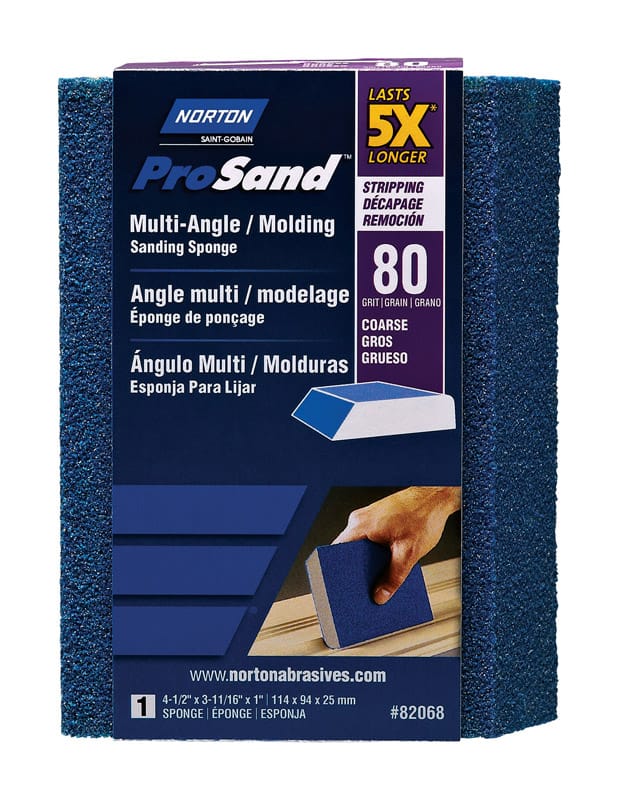 Norton 07660782068 ProSand 4.5 in. L X 3.6875 in. W X 1 in. 80 Grit Coarse Multi-Angle Sanding Sponge