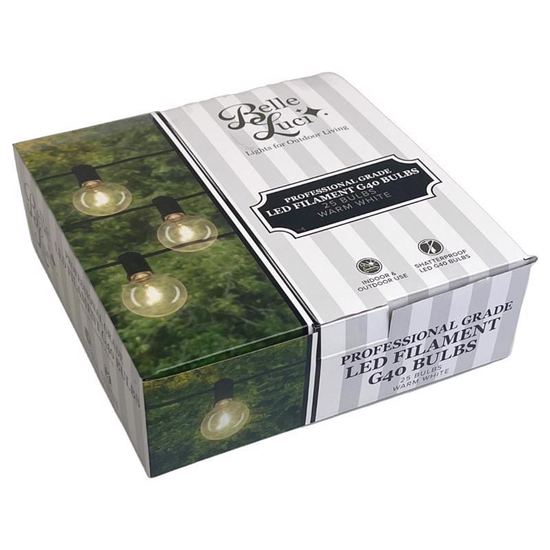 Belle Luci 04-06005 Holiday Bright Lights G40 Single Filament LED Replacement Bulb Warm White 2 in. 25 lights