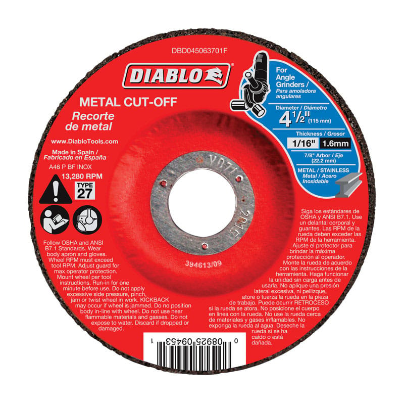 Diablo DBD045063701F 4-1/2 in. D X 7/8 in. X 1/16 in. thick Aluminum Oxide Metal Cut-Off Disc 1 pk