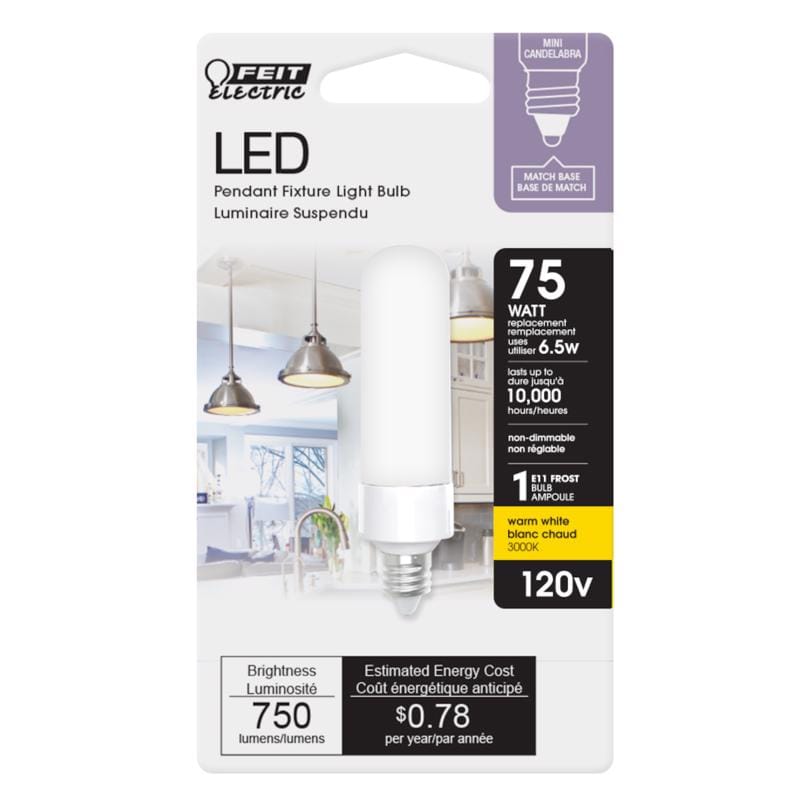 Feit BP75MC/830/LED T4 E11 LED Bulb Bright White 75 Watt Equivalence 1 pk