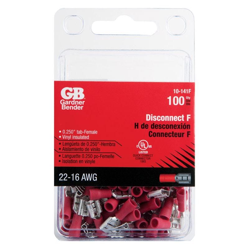 Gardner Bender 10-141F 22-16 Ga. Insulated Wire Female Disconnect Red 100 pk