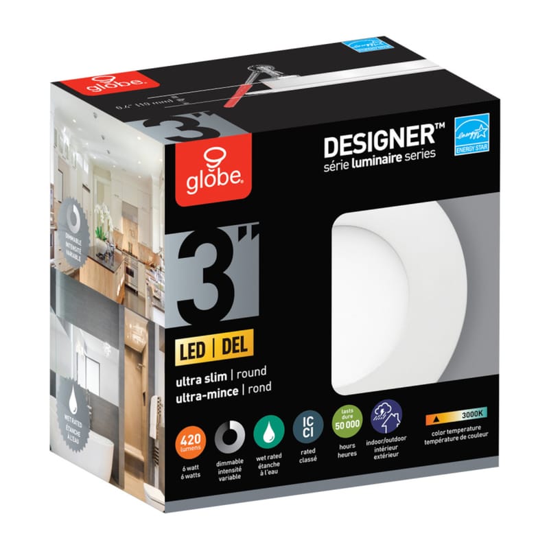Globe Electric 91496 Designer Luminaire Series Frost White 3 in. W Metal LED Canless Recessed Downlight 6
