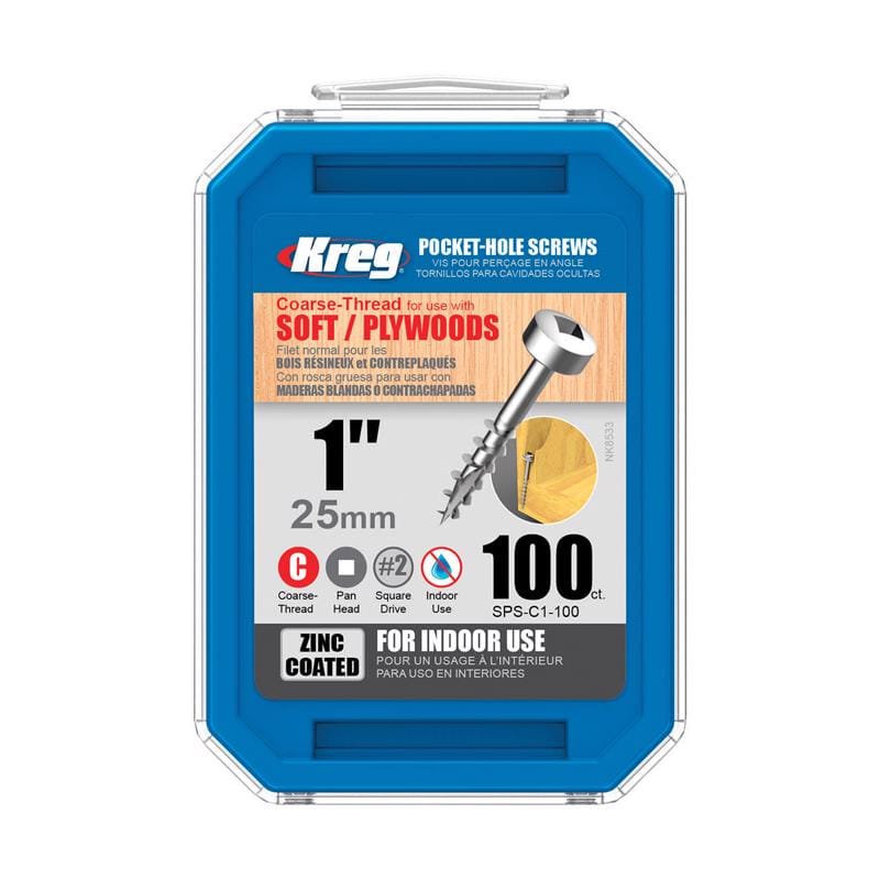 KREG SPS-C1 - 100 No. 7 X 1 in. L Square Zinc-Plated Coarse Pocket-Hole Screw 100 pk