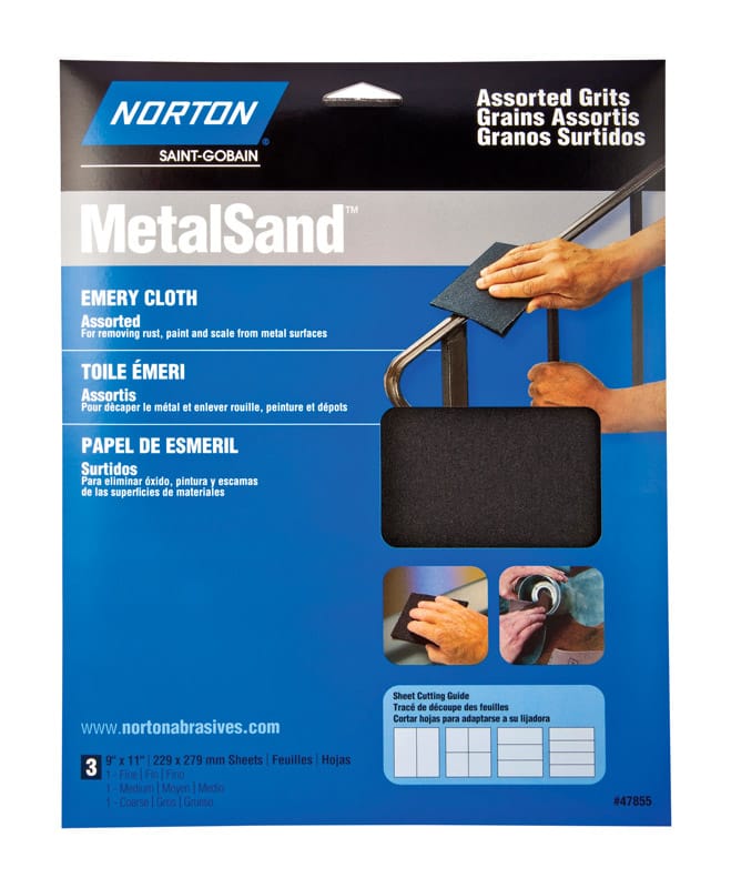 Norton 07660747855 MetalSand 11 in. L X 9 in. W Assorted Grit Emery Emery Cloth 3 pk