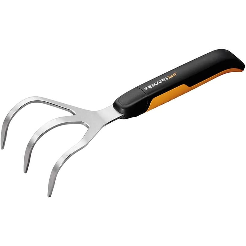 Fiskars 315510-1001 Xact 3 Tine Stainless Steel Hand Cultivator Rubber Handle