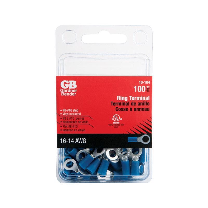 Gardner Bender 10-104 16-14 Ga. Insulated Wire Ring Terminal Blue 100 pk