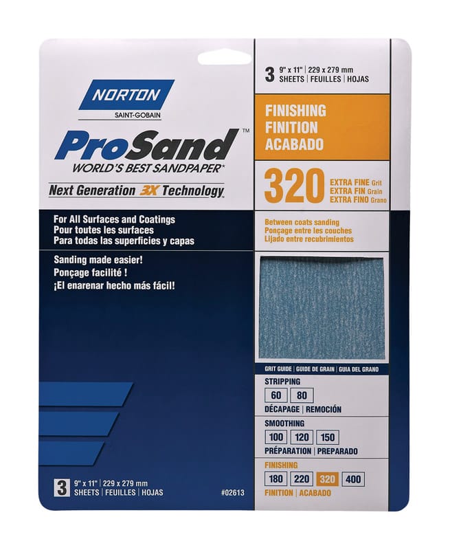 Norton 07660768157 ProSand 11 in. L X 9 in. W 320 Grit Aluminum Oxide Sandpaper 3 pk