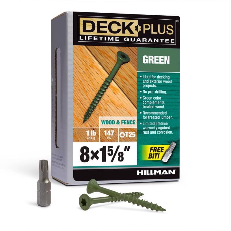 Hillman 48397 Deck Plus No. 8 Ga. X 1-5/8 in. L Green Star Flat Head Exterior Deck Screws 1 lb 147 pk