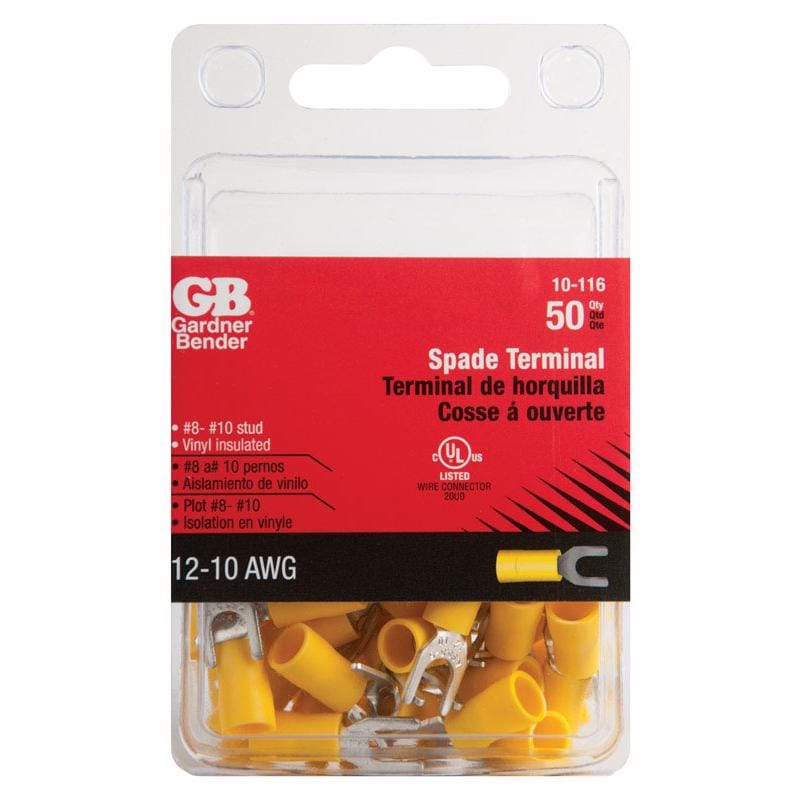 Gardner Bender 10-116 12-10 Ga. Insulated Wire Spade Terminal Yellow 50 pk