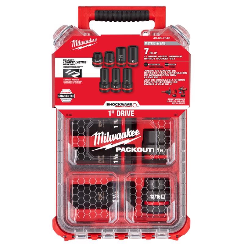 Milwaukee 49-66-7840 PACKOUT 1 in. drive Metric/SAE Wheel Service Impact Socket Set 7 pc
