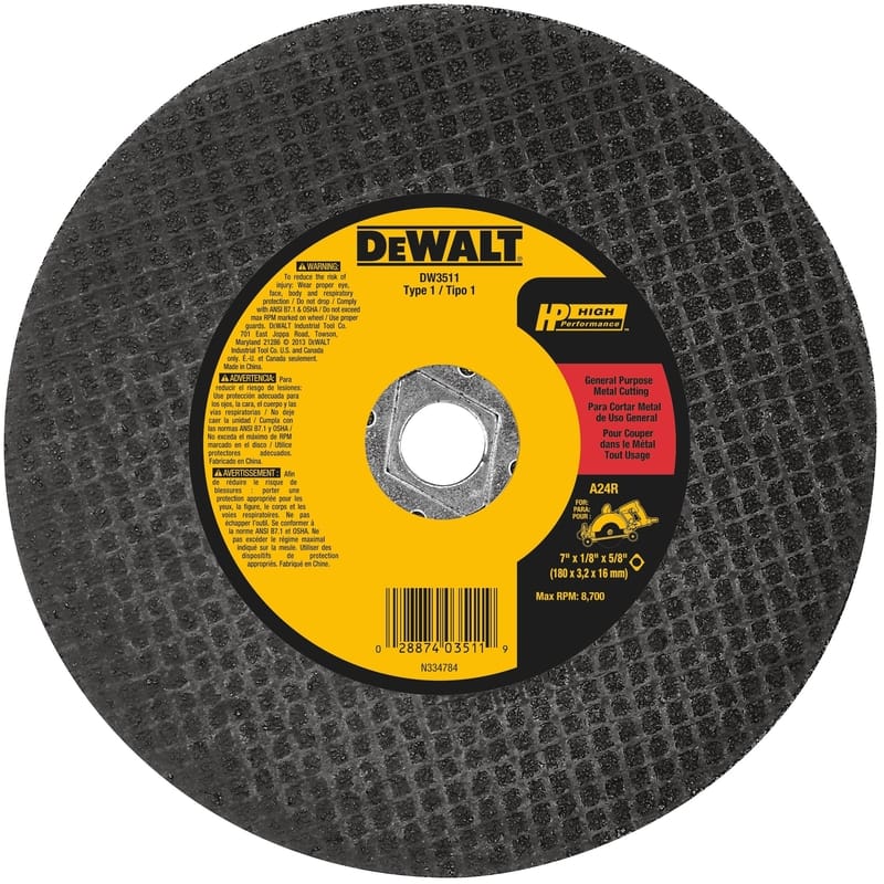 Dewalt DW3511 High Performance 7 in. D X 5/8 in. X 1/8 in. thick Aluminum Oxide Metal Cutting Saw Blade 1 p