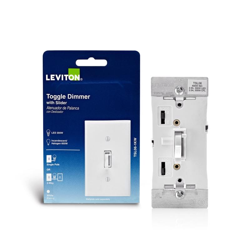 Leviton TSL01-00W White 150 W Toggle Dimmer Switch 1 pk