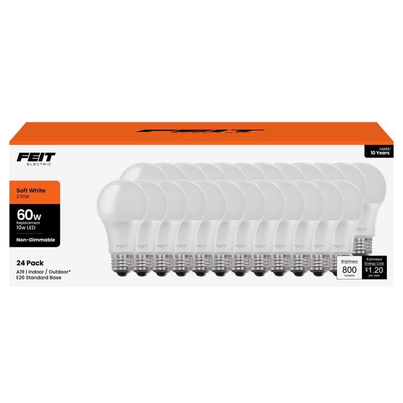 Feit A80083010KLDP24 A19 E26 (Medium) LED Bulb Soft White 60 Watt Equivalence 24 pk