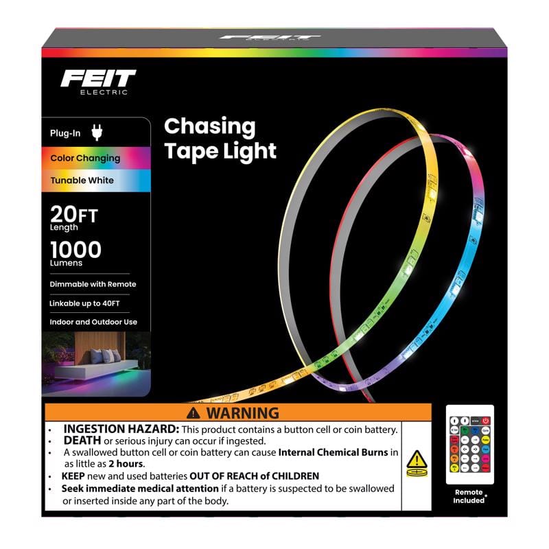 Feit TAPE240/CHASE 20 ft. L Color Changing Plug-In LED Tape Light 1 pk