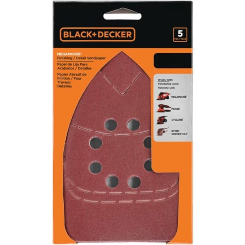 Black+Decker BDAMM080 Mega Mouse 6 in. L X 4 in. W 80 Grit Aluminum Oxide Sandpaper 5 pk