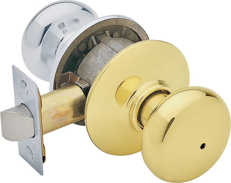 Schlage F40NPLY605X625 Plymouth Modern Bright Brass/Bright Chrome Privacy Lock