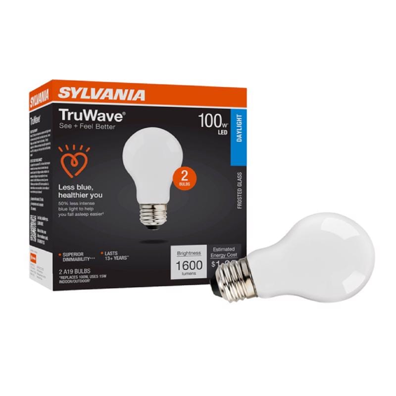 Sylvania 42292 TruWave A19 E26 (Medium) LED Bulb Daylight 100 Watt Equivalence 2 pk